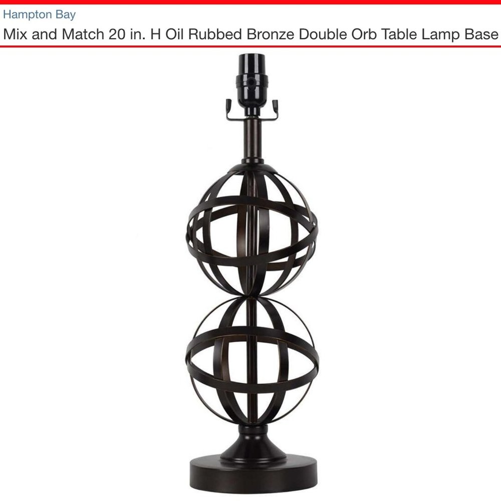NEW Hampton Bay 20 in. H Oil Rubbed Bronze Double Orb Table Lamp Base